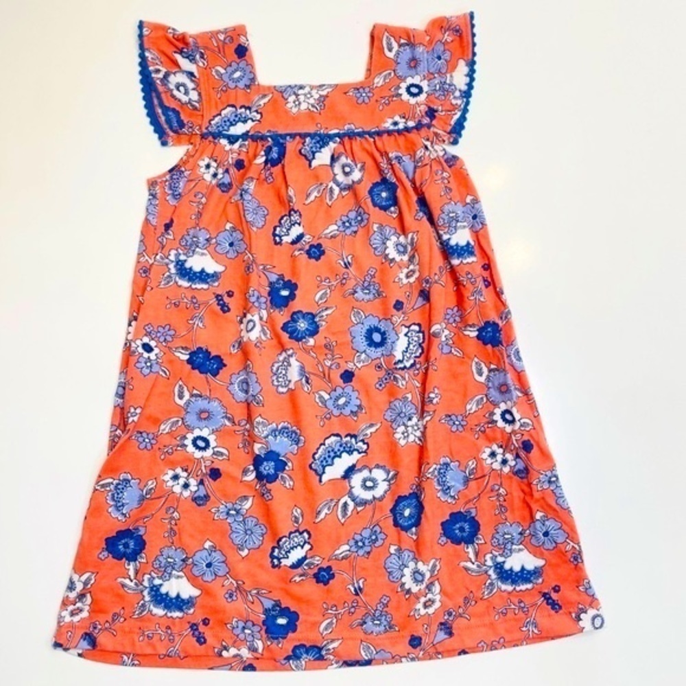 Harper Canyon Orange Blue Floral Print Square Neck A-Line Dress Toddler Size 3